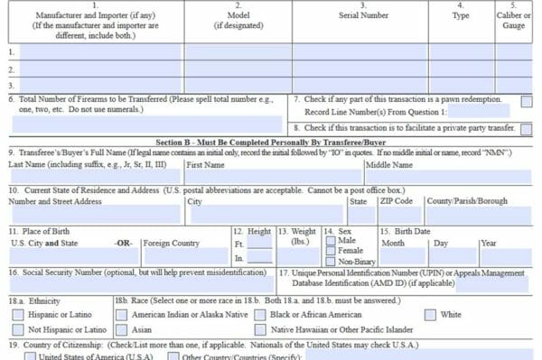 ATF Form 4473 Personal Data