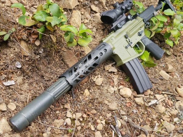 Noveske Ghetto Blaster | An older setup with an AAC 762SDN-6 suppressor, Trijicon ACOG, and a naked Smokes Composites carbon fiber handguard.