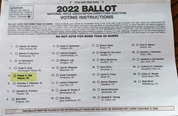 2022 NRA Board of Director Sample Ballot Frank Tait