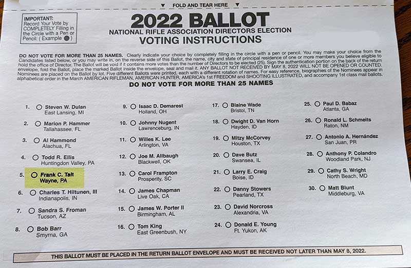 Bullet Vote Frank Tait for NRA Board of Directors 2022