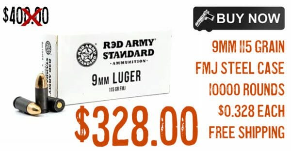 Red Army Standard 9mm 115 Grain FMJ Steel Case ammo Sale march2022