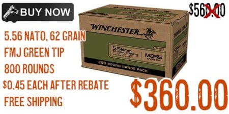 Winchester 5.56x45mm NATO 62 grain Green Tip FMJ ammo Sale sept2023 rebate