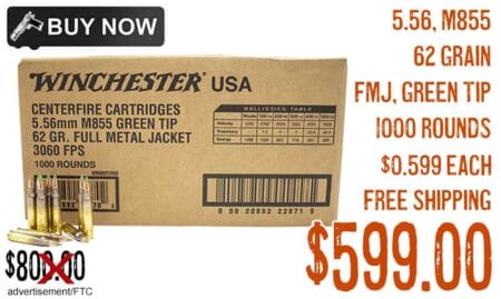 Winchester Ammo 5.56 M855 GreenTip 62Gr FMJ Sale nov2023