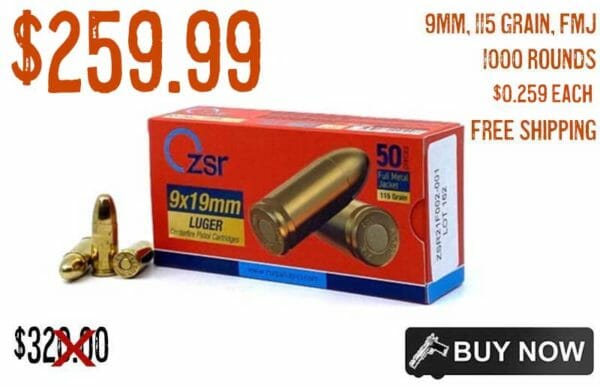 ZSR Ammunition 9mm 115 Grain FMJ 1000 Rounds Sale dec2022