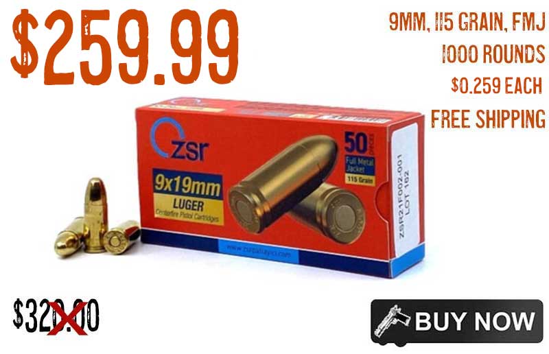 ZSR Ammunition 9mm 115 Grain FMJ 1000 Rounds Sale dec2022