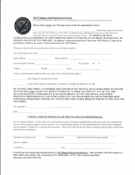 NICS Indices Self-Submission Form