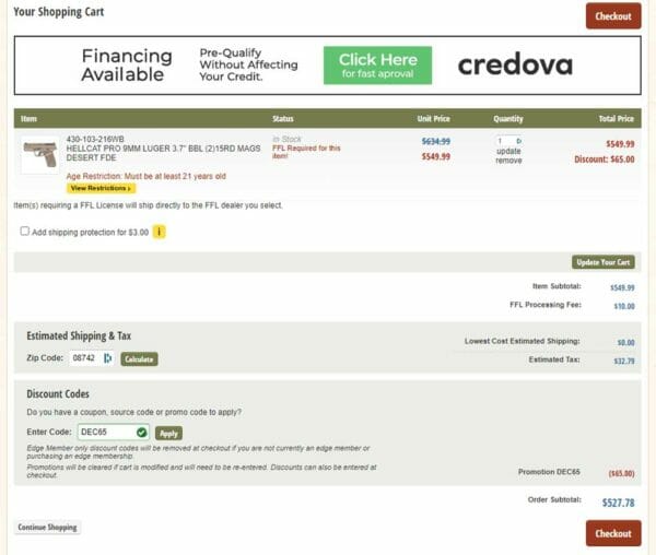 Springfield Armory Hellcat Pro 9Mm Luger Handgun sale deal discount cart check