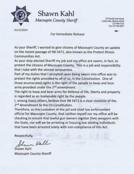 Greene County Sheriff Rob McMillen Assault Weapons Enforcement Letter 2023