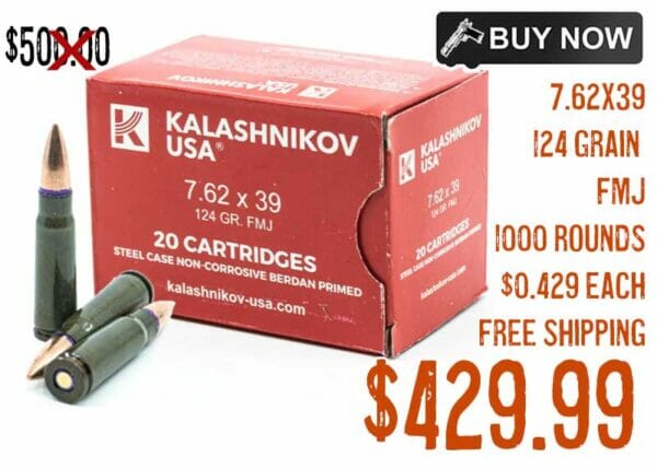 Kalashnikov USA 7.62x39 124 Grain FMJ 1000 Rounds sale deal discount