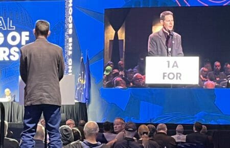 Jeff Knox addresses NRA members during 2023 Annual Meeting. (Photo credit: John Richardson)