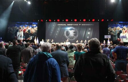 NRA members attend the annual meeting at a past convention. NRA gathers in Houston over the Labor Day weekend for its 150th anniversary. File Photo