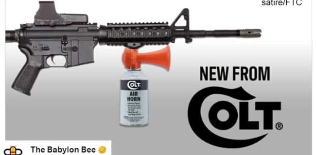 TheBabylonBee Colt Releases New Airhorn Modification For AR-15 satire tweet