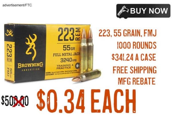 1000 Rounds Browning 223 Remington 55 Grain FMJ ammunition low price rebate update