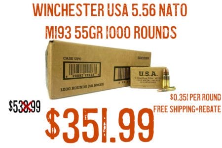 Winchester USA 5.56 NATO M193 55gr 1000 Rounds $467.99 FREE Shipping + Rebate