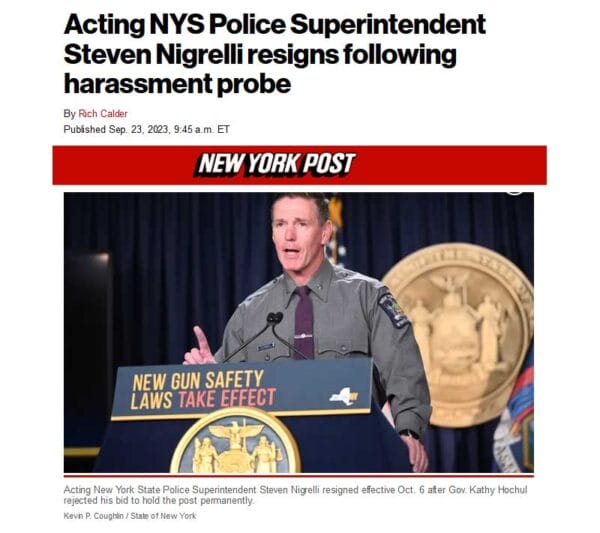 Acting NYS Police Superintendent Steven Nigrelli resigns Screengrab NYPost 10-21-2023