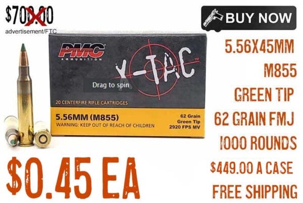 PMC X-TAC 5.56x45mm M855 Green Tip 62 Grain FMJ Sale dec2023