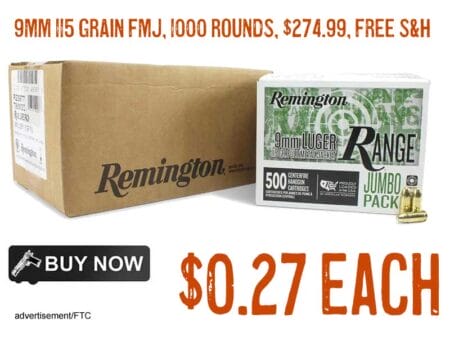 Remington Range 9mm 115 Grain FMJ 1000 Round Jumbo Pack lowest price