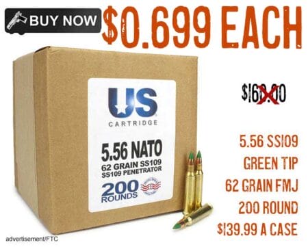 US Cartridge 5.56 SS109 Green Tip 62 Grain FMJ 200 Rounds Low Price oct2023update