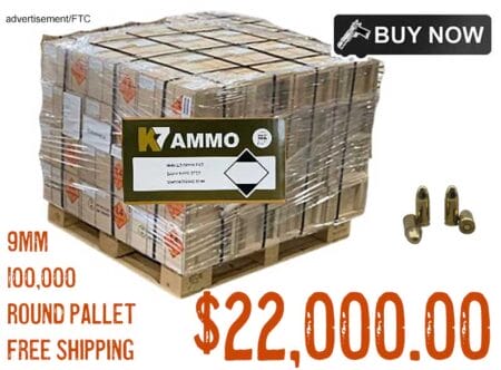 K7 Ammo 9mm 115gr Brass Ammunition 100,000 Round Pallet