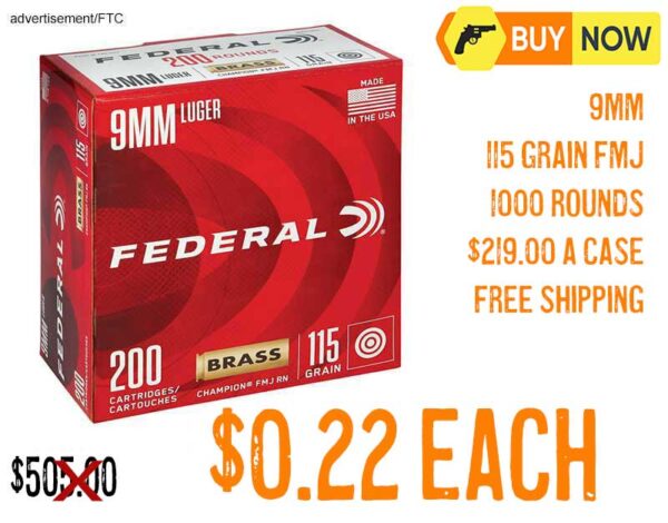 Federal Champion 9MM 115Gr FMJ ammunition lowest price aug2025