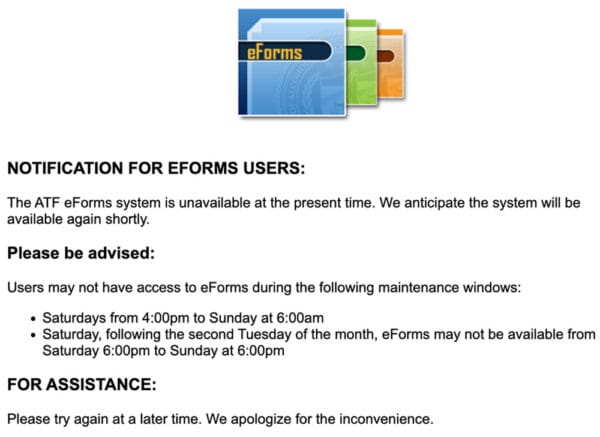 ATF eForms System Shut Down Claims Budgeting Concerns
