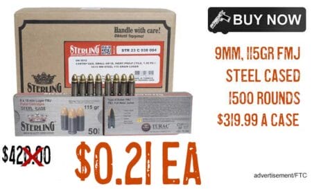 Sterling 9mm 115Gr FMJ Steel Cased Ammunition Lowest Price may2024