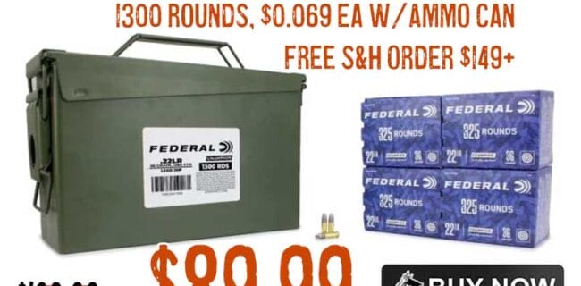 Federal Champion Value Pack 22 LR 36 Grain Lead Hollow Point 1300 Rounds M19A1 Ammo Can lowest price
