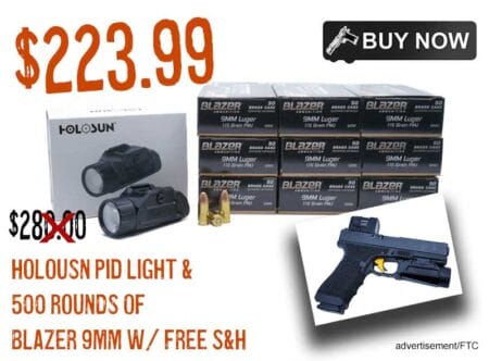 Holousn PID Light & 500 Rounds Of Blazer 9mm lowest price package