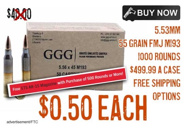 GGG 5.56X45mm 55 Grain FMJ M193 ammunition lowest price free magazine