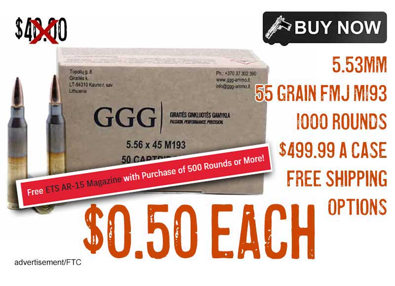 GGG 5.56X45mm 55 Grain FMJ M193 ammunition lowest price free magazine