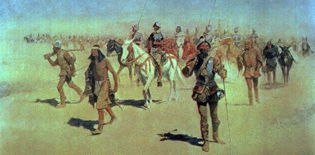 Coronado Sets Out to the North. oil painting by Frederic Remington, c. 1900. Public Domain