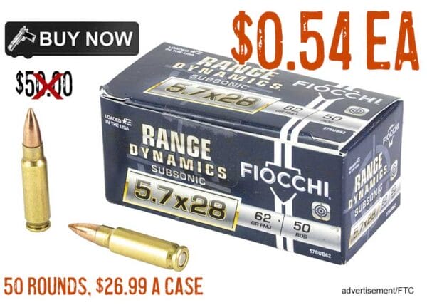 Fiocchi Range Dynamics 5.7x28mm FMJ 62 Grain Ammunition lowest price