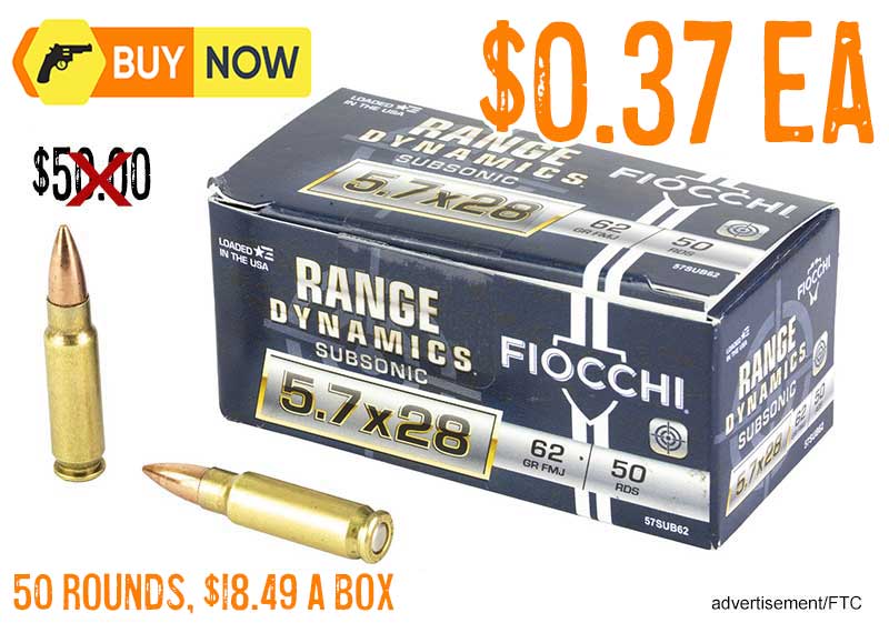 Fiocchi Range Dynamics 5.7x28mm FMJ 62 Grain Ammunition lowest price jan2026