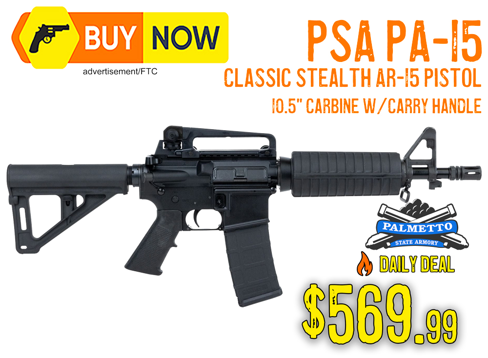 PSA PA-15 Classic Stealth AR-15 Pistol 10.5" 5.56 w/ Carry Handle – $569.99