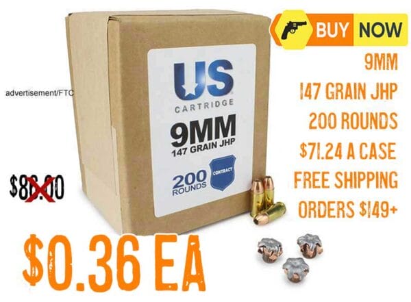 US Cartridge 9mm 147 Grain JHP LE Contract Overrun ammunition lowest price Jan2025 update