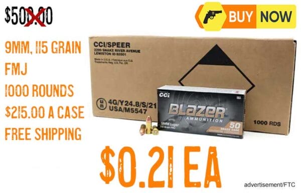 CCI Blazer 9mm 115 Grain FMJ 1000 Rounds Sale august2025 lowest price