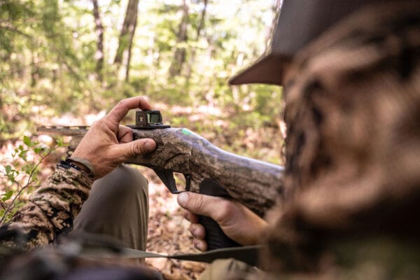 The available multi-reticle system provides seven different options, including a 3 MOA dot.
