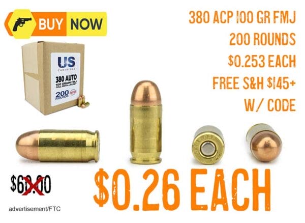US Cartridge 380 ACP 100 Gr FMJ Ammunition Lowest Price