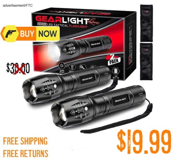 GearLight Flashlight 2pk Bright Zoomable Tactical Flashlights Sale lowest price june2025