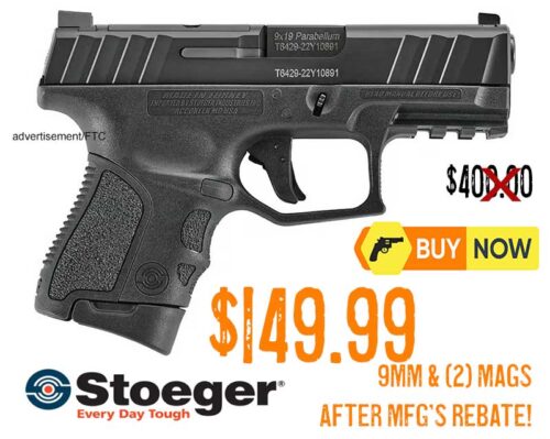 Stoeger STR-9SC Optics Ready 9mm 3.54″ Pistol, (2) 10+1 Round Magazine $149.99 REBATE
