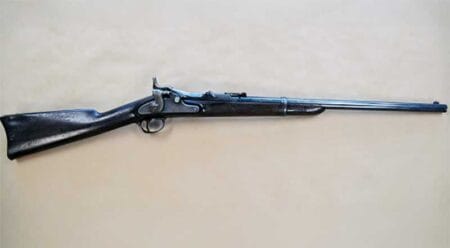 An image of a U.S. Springfield 1868 Model trapdoor carbine is attached to an affidavit filed in federal court. Authorities believe this rifle was taken from the Springfield Armory and is the property of the federal government. (Photo courtesy FBI)
