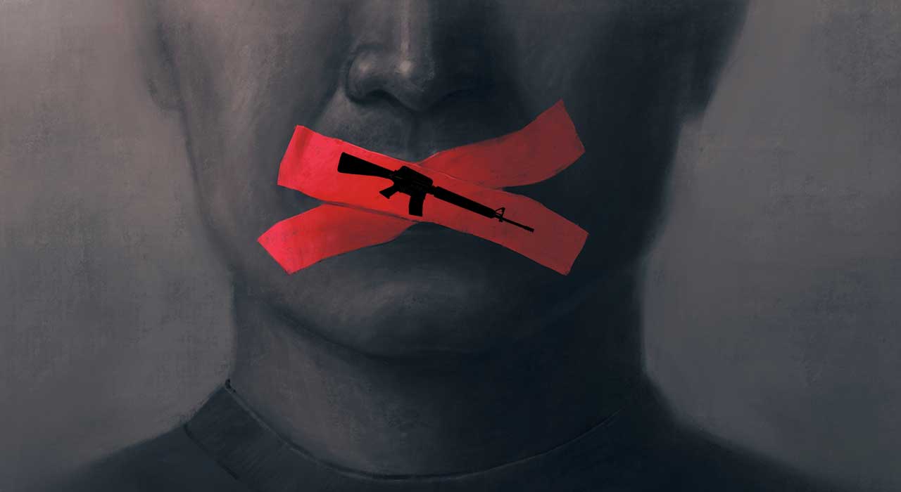 Free speech censorship censored and freedom of expression gun ban rifle no guns iStock-Jorm Sangsorn 1288437044