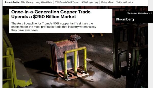 Once-in-a-Generation Copper Trade Upends a $250 Billion Market Bloomberg Screen Grab 7-15-2025