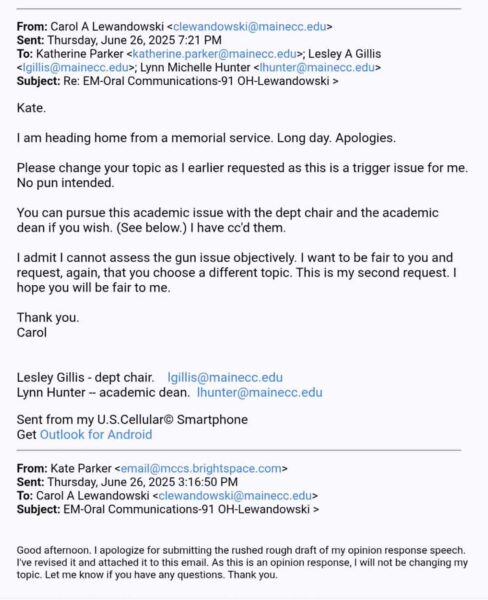 Professor, Dr. Carol Lewandowski email to Student Katherine Parker 2025