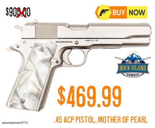 Rock Island Armory GI Standard Mother of Pearl 1911 .45 ACP – Now $469.99 (48% Off!)