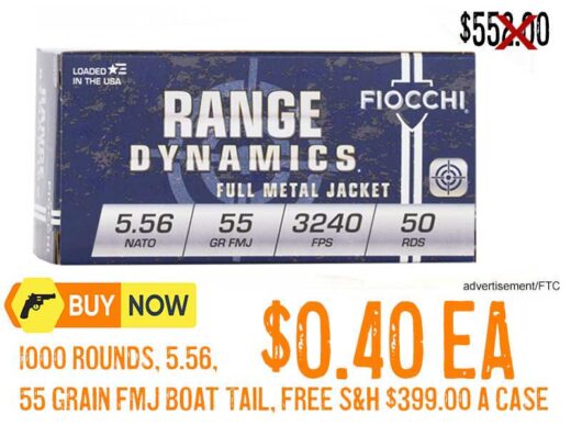 Fiocchi Range Dynamics 5.56x45mm NATO 55 Grain Full Metal Jacket Boat Tail aug2025
