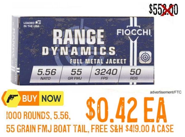Fiocchi Range Dynamics 5.56x45mm NATO 55 Grain Full Metal Jacket Boat Tail oct2025