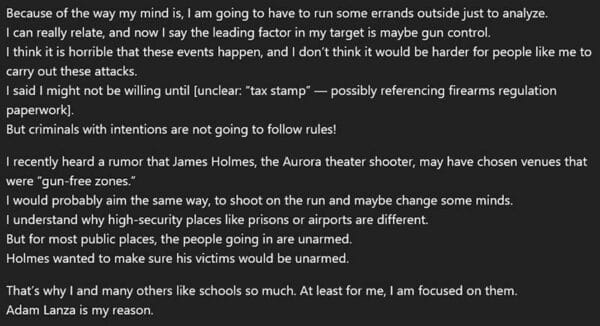 Minneapolis School Shooter Chose a Gun-Free Zone Manifesto translation Unverified