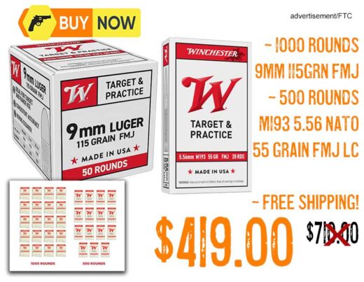 Winchester Mixed Ammo Bundle 1000 Rounds of 9mm, 500 Rounds M193 5.56 lowest price