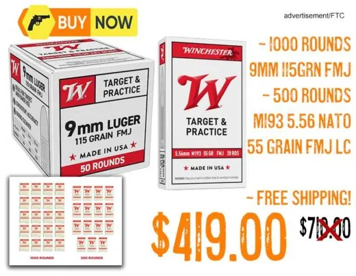 Winchester Mixed Ammo Bundle 1000 Rounds of 9mm, 500 Rounds M193 5.56 lowest price